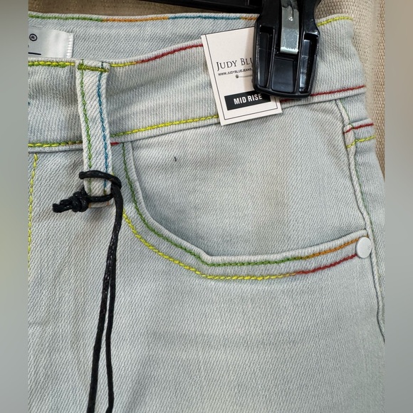 Judy Blue Women's Pastel Denim Shorts With Rainbow Stitching - Picture 3 of 4